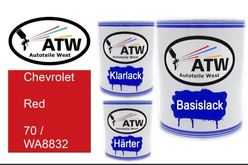 Chevrolet, Red, 70 / WA8832: 1L Lackdose + 1L Klarlack + 500ml Härter - Set, von ATW Autoteile West.